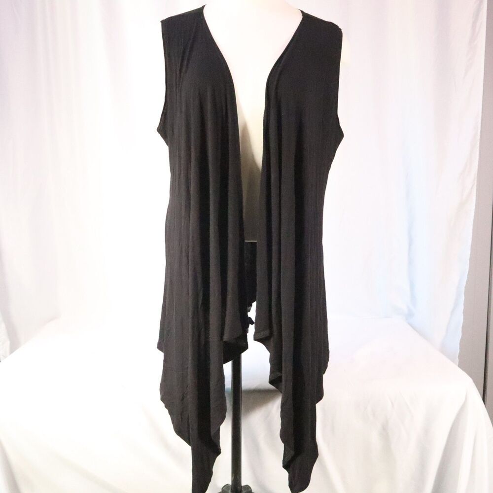 Sleeveless Johnny Black kimono vest long line open front Size XXL Hi-lo hem
